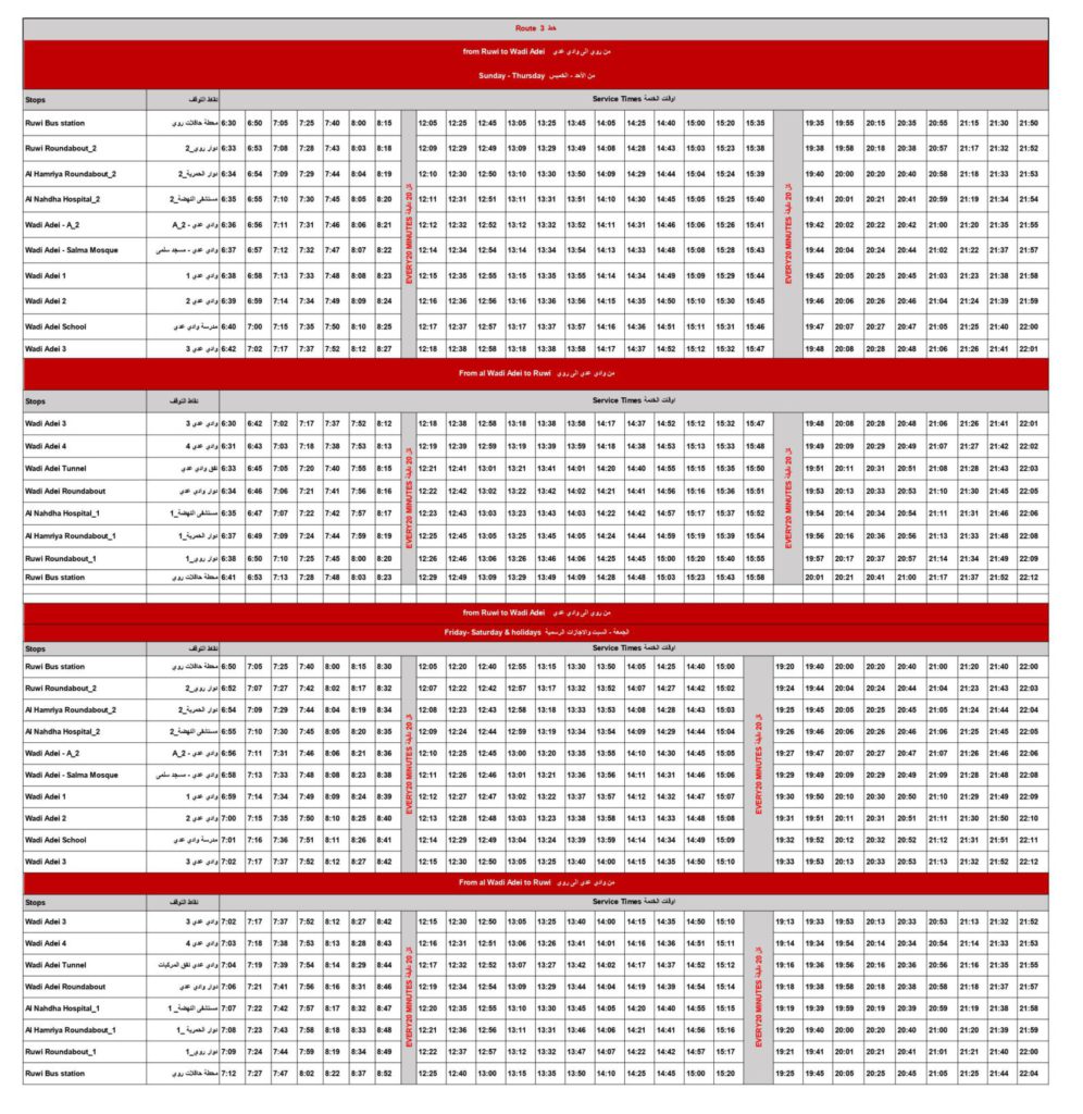 Muscat Bus Route 3, From Ruwi Bus Station to Wadi Adei