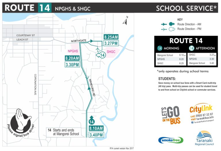 New Zealand TRC - Citylink School Buses Route 14 - Mangorei to NPGHS ...