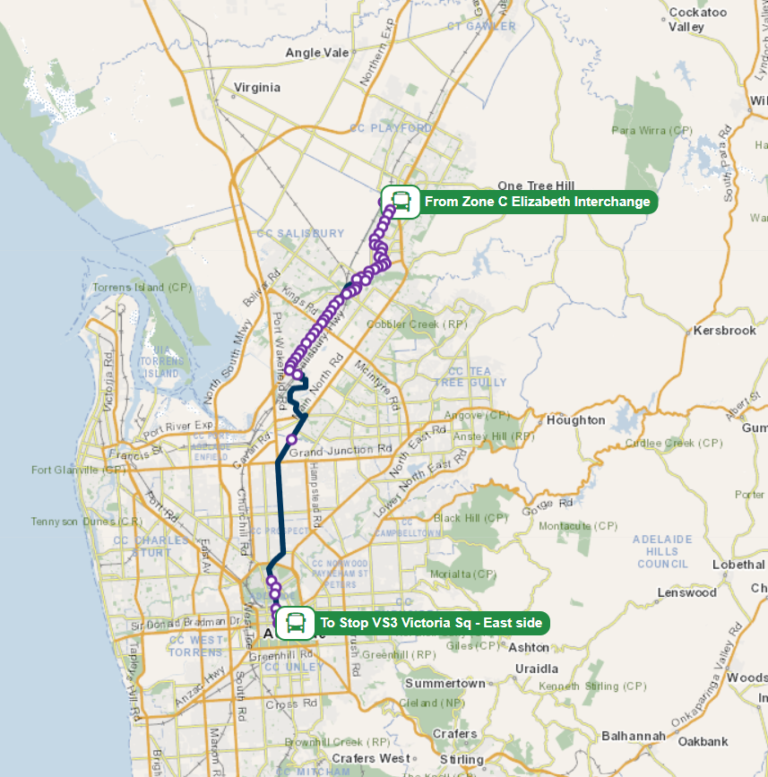 Adelaide Bus Route No: 224X (City Buses(Northern Routes)) runs from ...