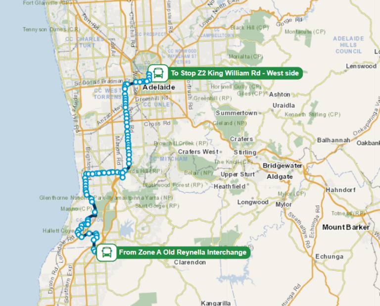 Adelaide Bus Route No 720H (City Routes(Southern Routes)) runs from