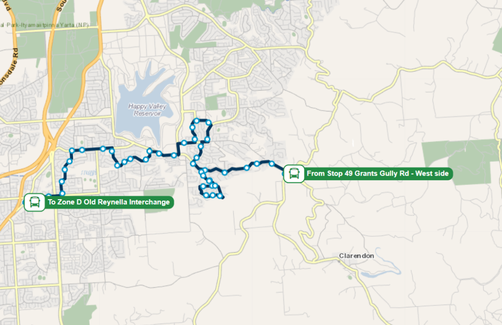 Adelaide Bus Route No 737 (Feeder Routes) runs from Old Reynella to