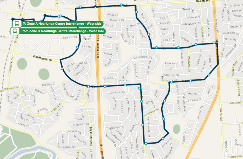 Adelaide Bus Route No: 744 (Feeder Routes) runs from Noarlunga Centre ...