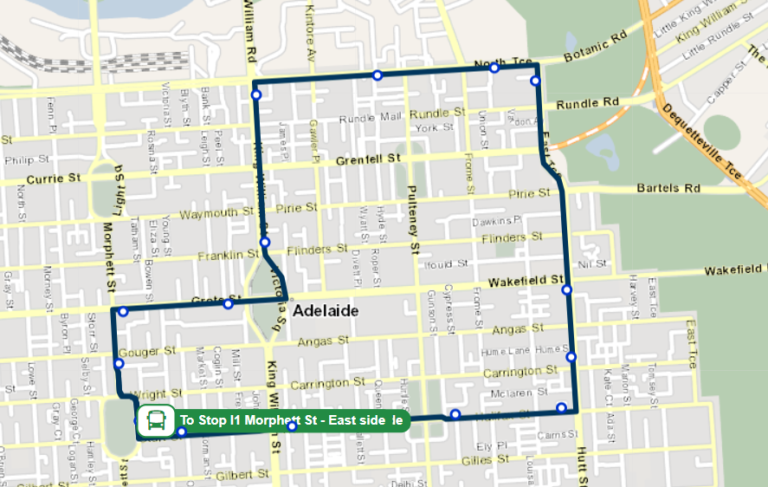Adelaide Bus Route No: 99A (Free Buses) runs from City to Loop ...