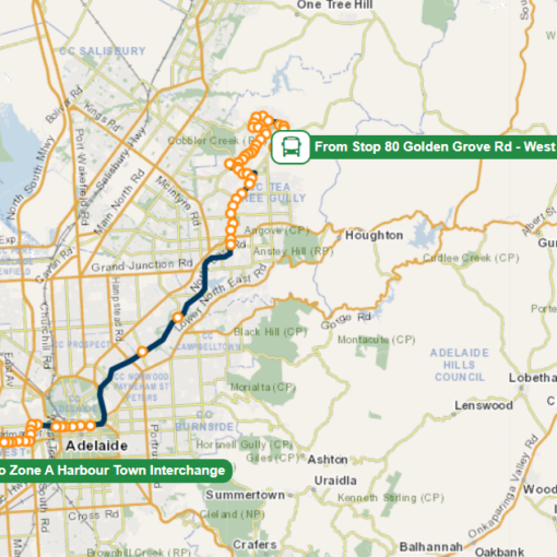 Adelaide Bus Route No 543G (North Eastern and OBahn Feeders) runs