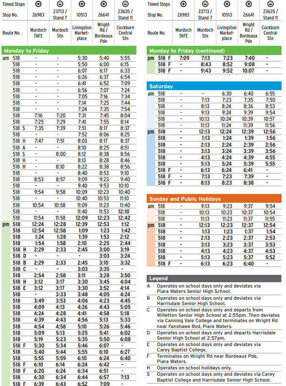 Transperth Bus Route 518 From Murdoch TAFE – Cockburn Central Stn ...