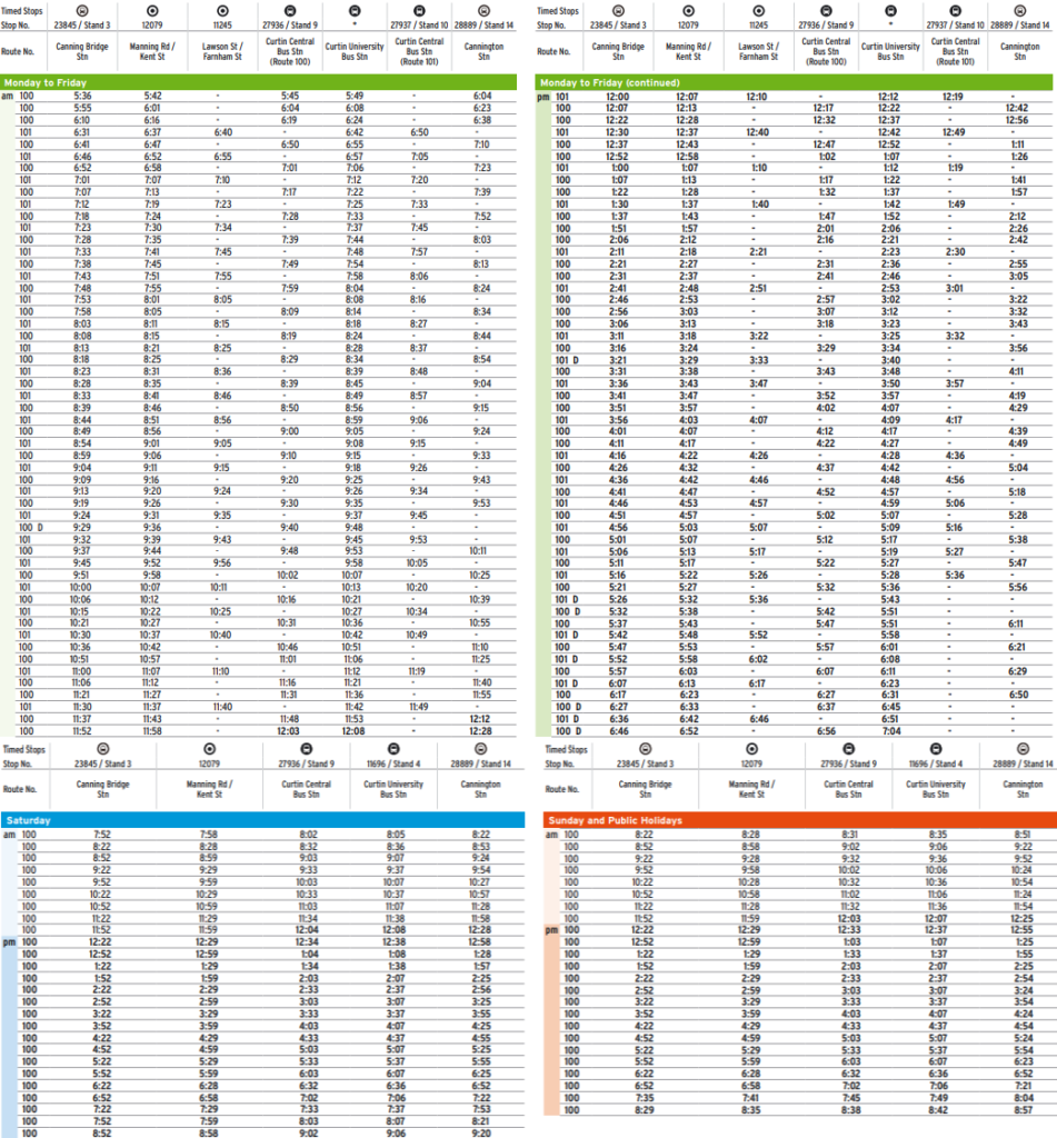 Transperth Bus Route 100 From Canning Bridge Stn Cannington Stn