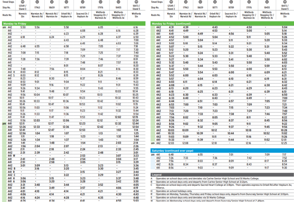Transperth Bus Route 442 From Whitfords Stn to Warwick Stn Timetables