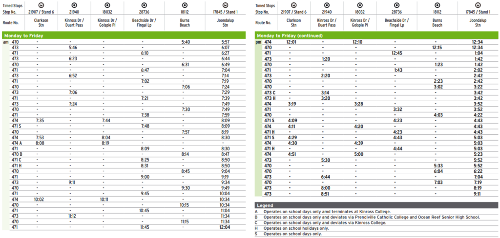 Transperth Bus Route 474 From Joondalup t Clarkson Timetables, Route ...